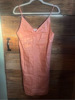 Coral 100% Linen Dress with Spaghetti Straps